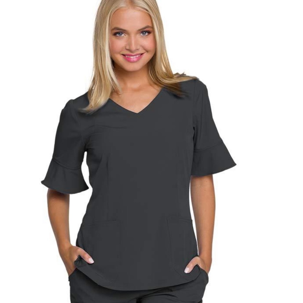 HEARTSOUL Flutter Ruffle Half Sleeve Scrub Top M